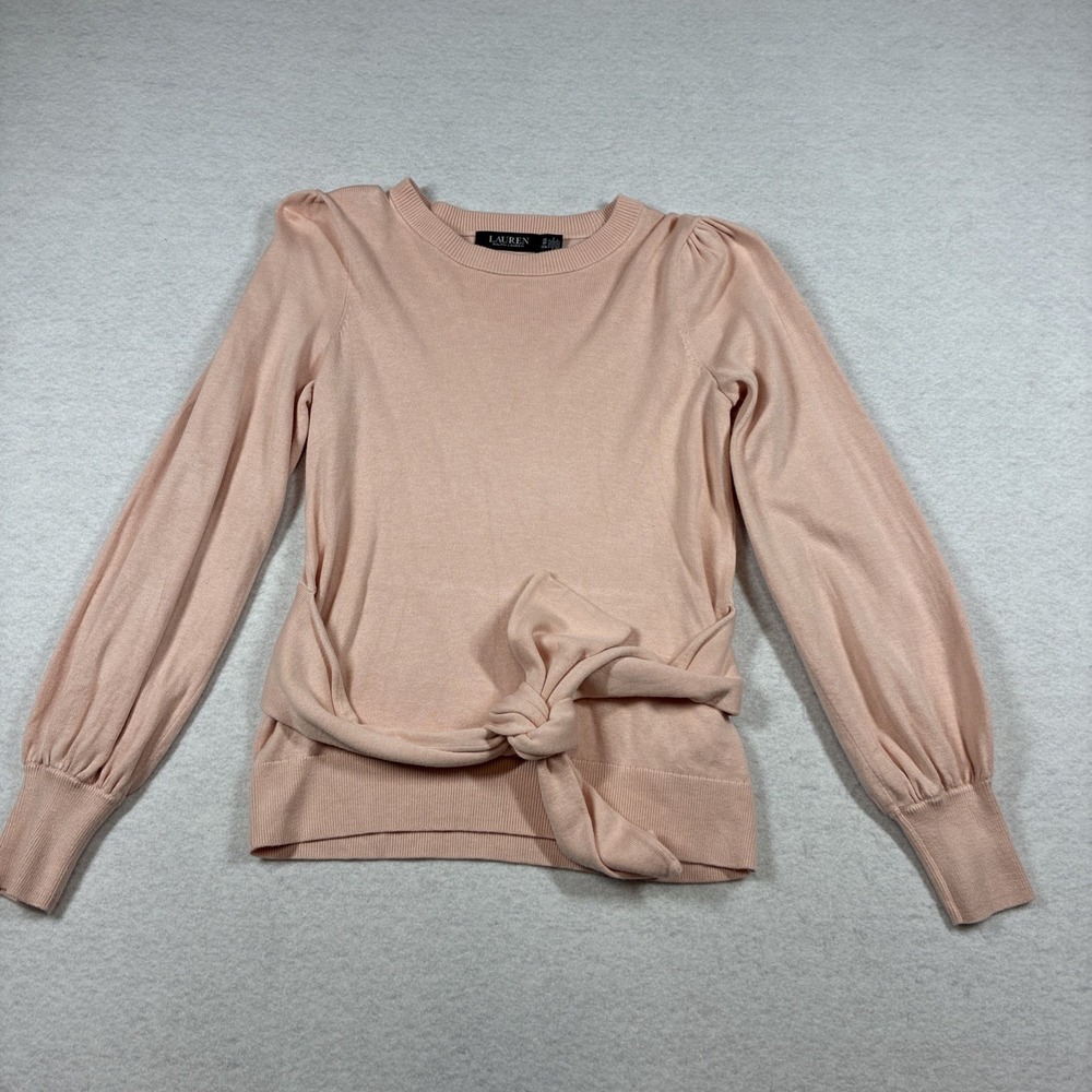 Lauren Ralph Lauren XS Cotton Modal Sweater Belted Tie Waist Beach Coastal Peach